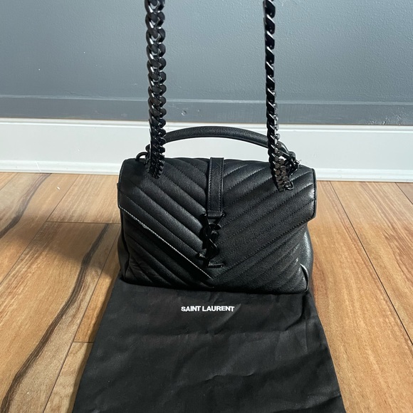 🔥🔥RARE~YSL Medium College ALL Black Hardware BLCK on BLCK is the NEW BLCK🖤 - Picture 2 of 11